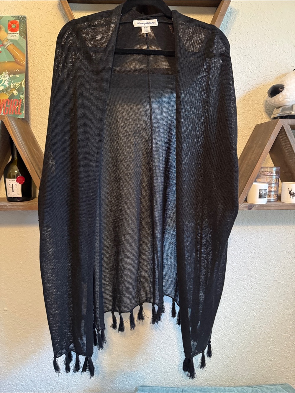 Tommy Bahama Black Lightweight Fringed Wrap